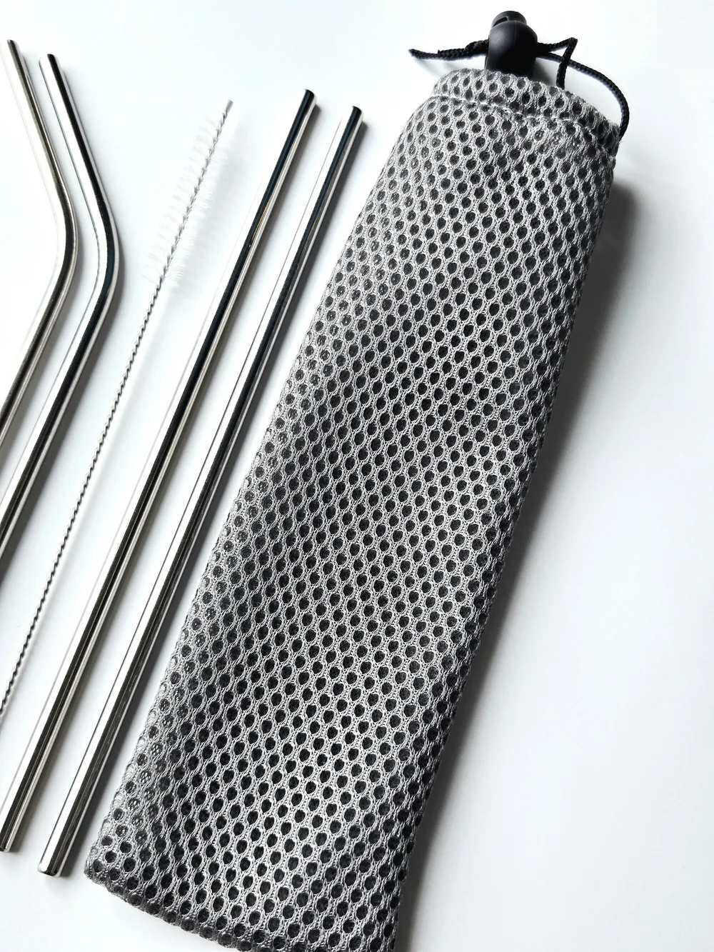 6PC Reusable Stainless Steel Straws Set Eco Friendly Kit + Mesh Travel Bag